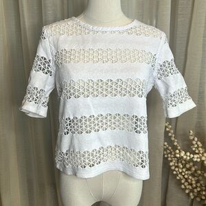 RW&CO Crochet White Sheer Tee shirt